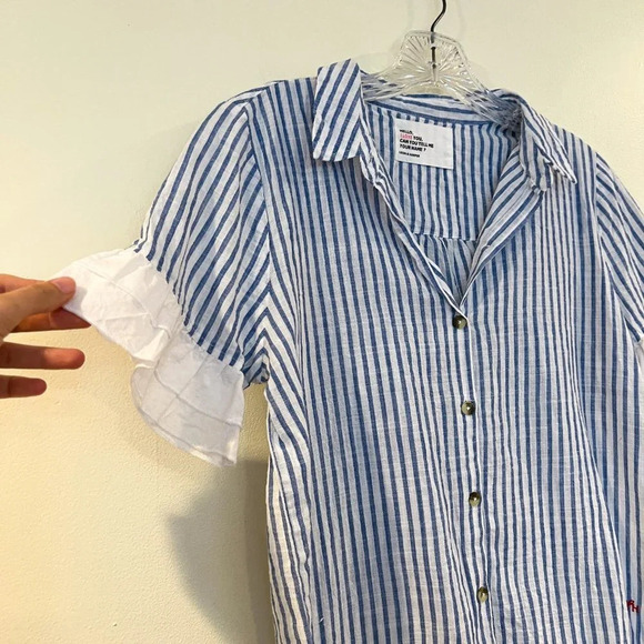 Leon & Harper 100% Cotton Lightweight Classic Collared Striped Preppy Shirt S - Picture 4 of 9